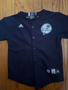 adidas Youth Navy and White Yankees Button-Up Jersey